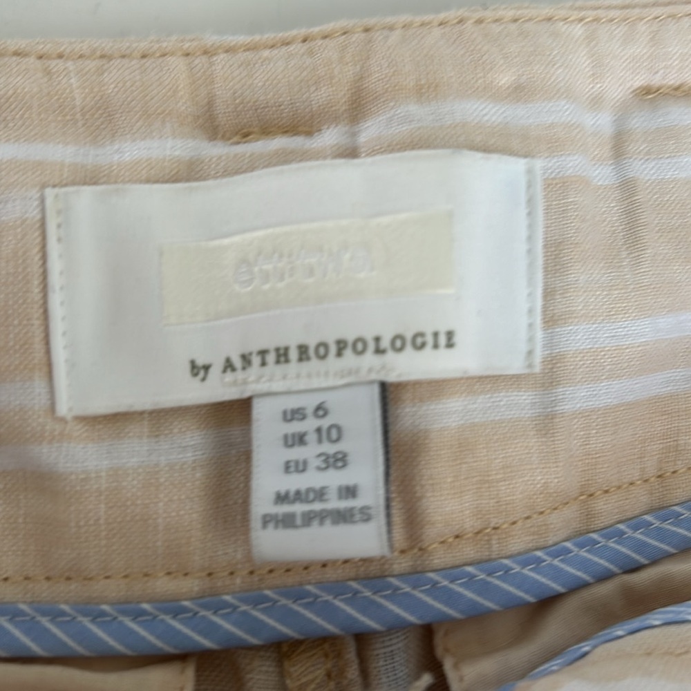 Ett:twa by Anthropologie orange stripe tie waist zip close 100% linen pants - Picture 10 of 16